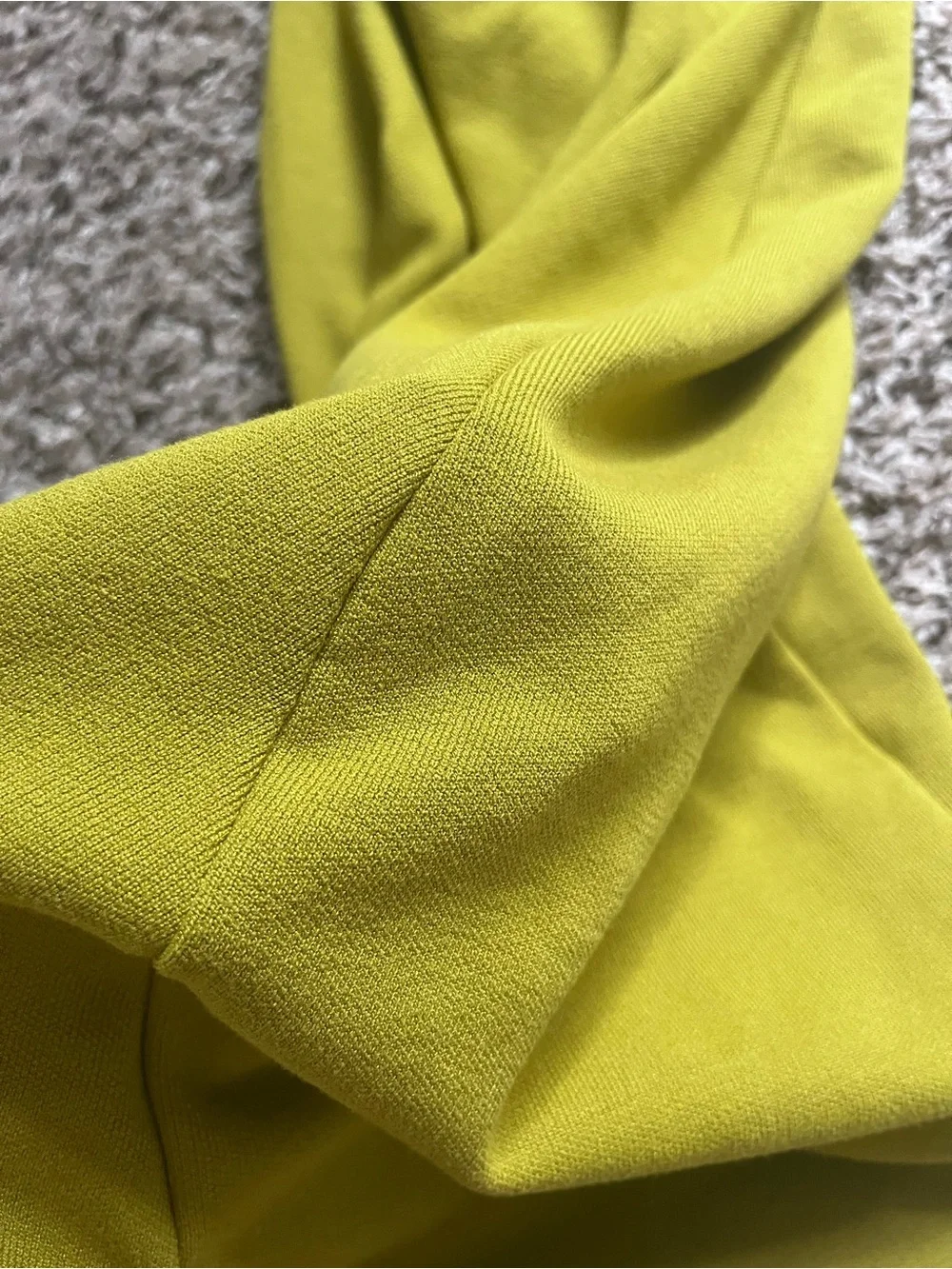 Zara Chartreuse Green Mock Neck Ruched Midi Dress Sm Short Sleeve Stretch Knit - Picture 7 of 9